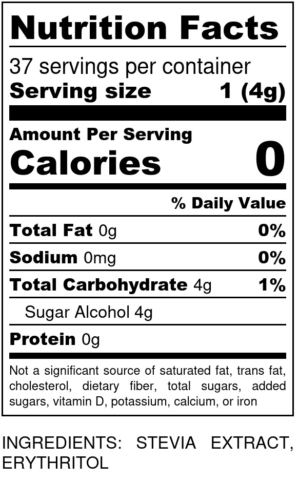 Nutrition Facts Sweet Best Stevia Erythritol